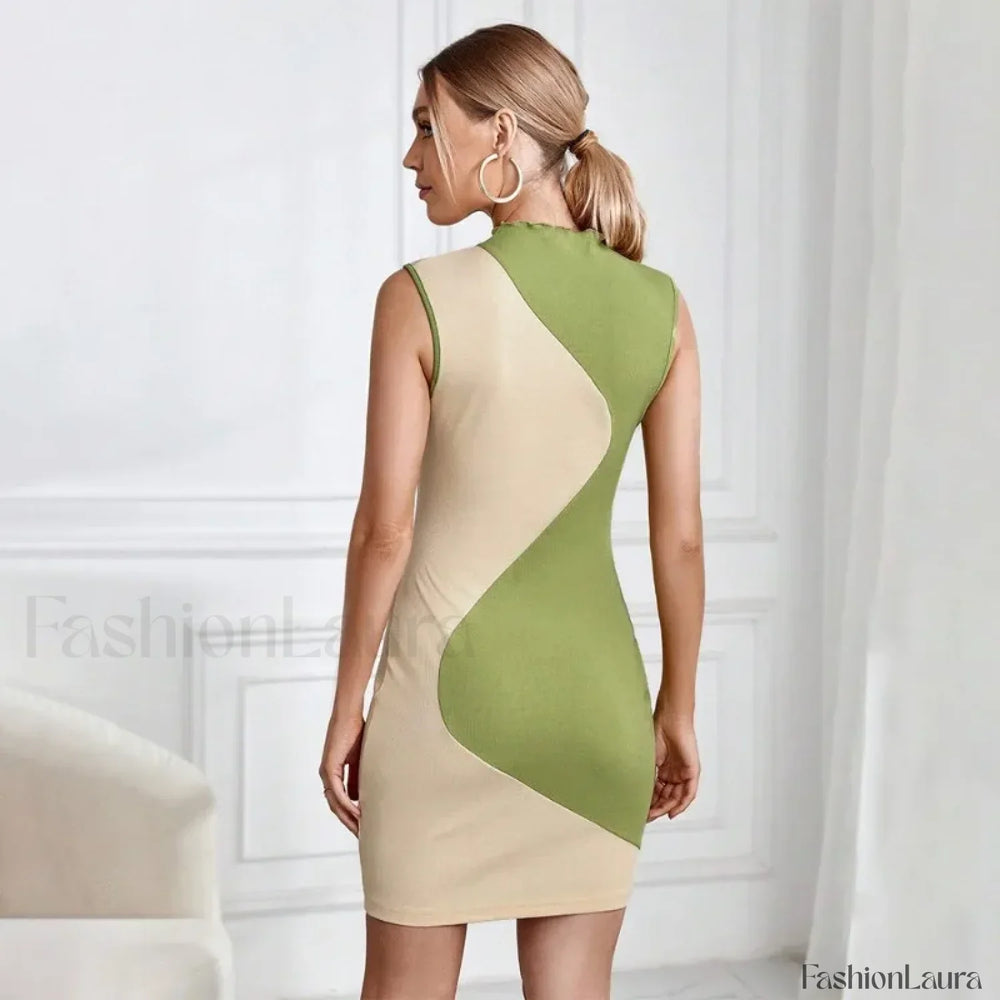 Skinny Knitted Summer Women’s 2024 New Patchwork Sleeveless Slim Elastic High Waist Hip Wrap Mini Dress