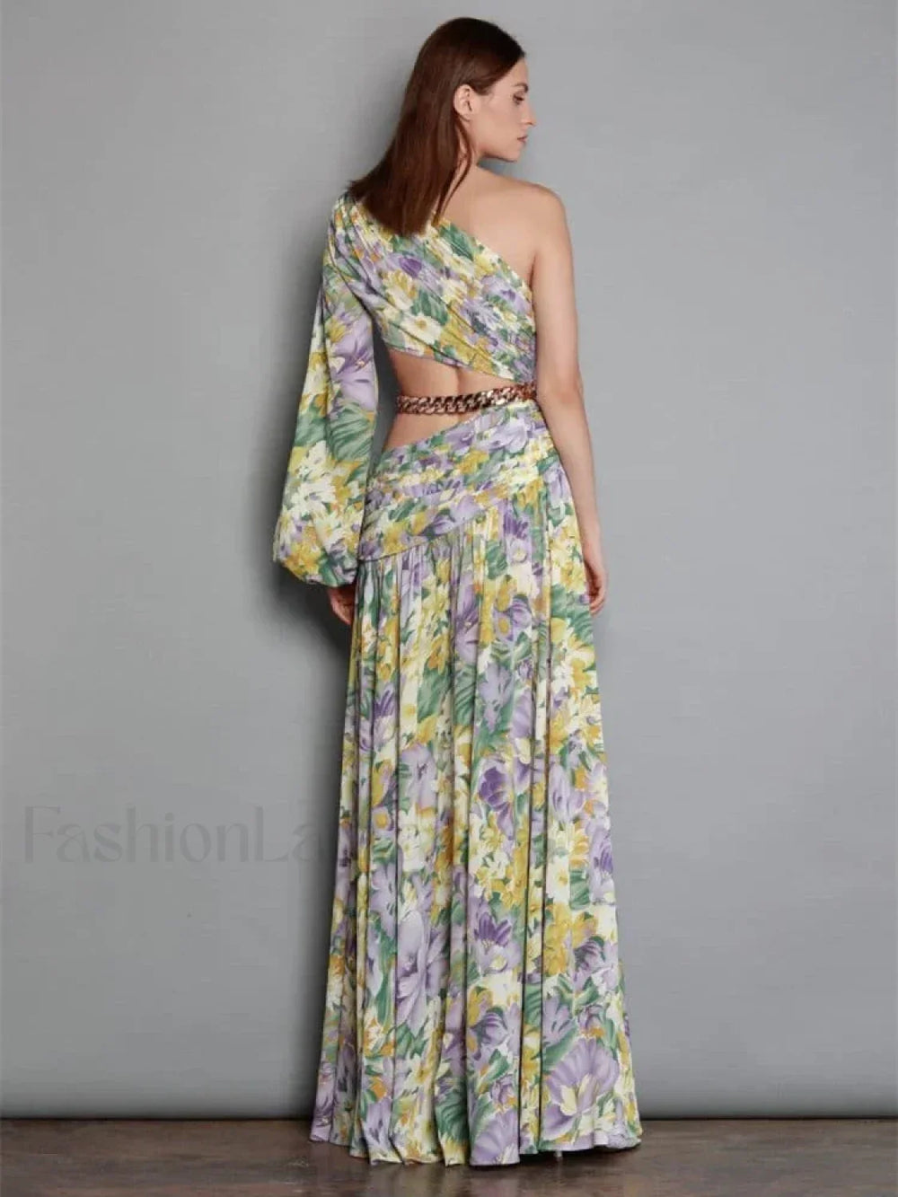Slanted Chain Shoulder Floral Dress
