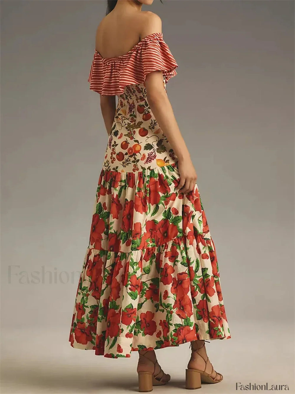 Slash Neck Off Shoulder Floral Dress