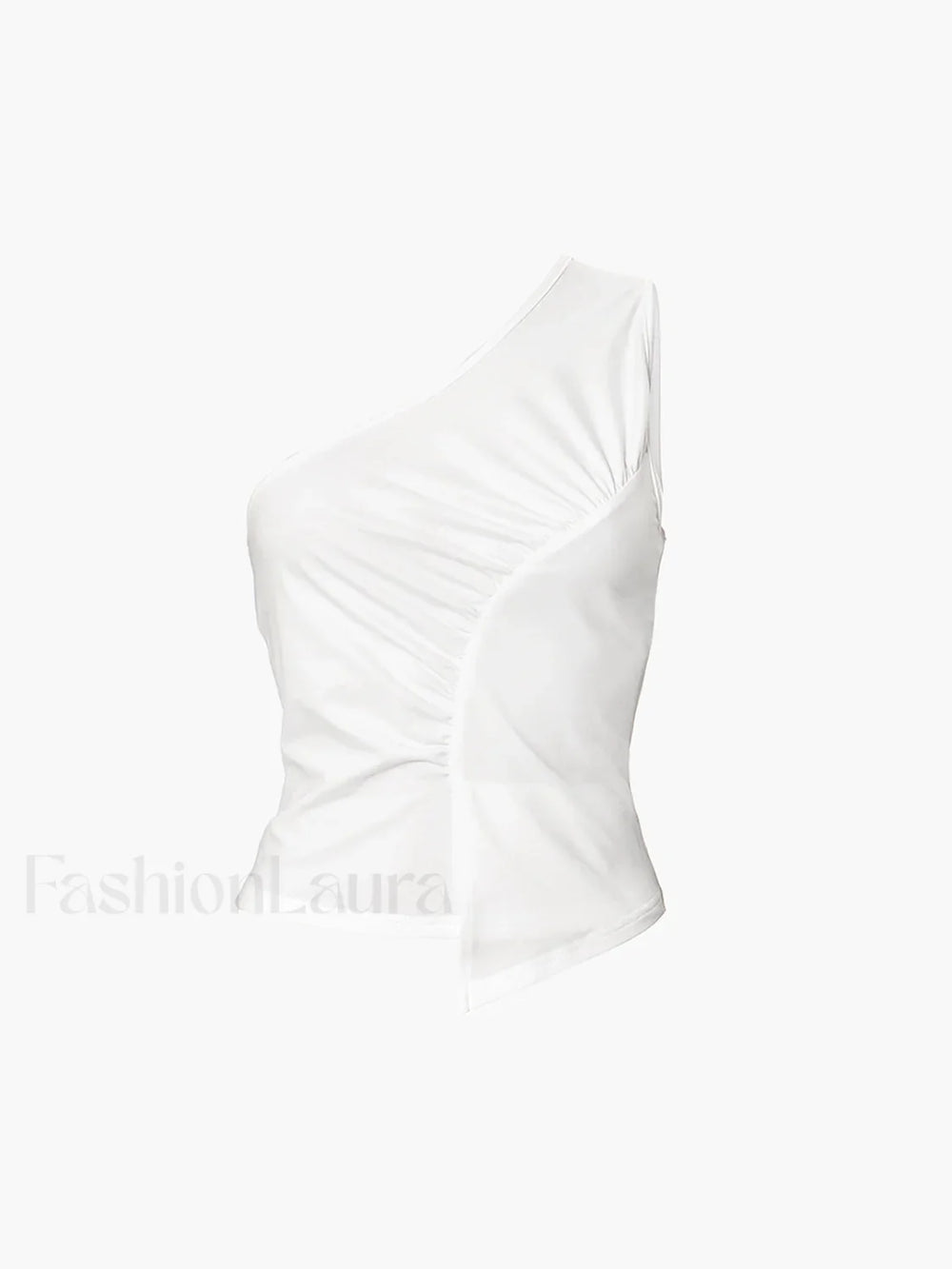 Sleeveless One Shoulder Trendy Ruched Plain Top Tank Tops & Camis