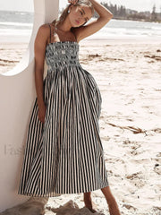 Sleeveless Pinstripe Long Dress Black / XS Dresses