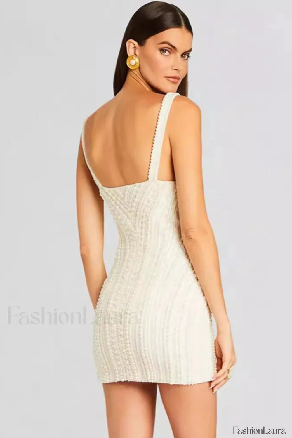 Slim Beaded Strappy Evening Mini Dress