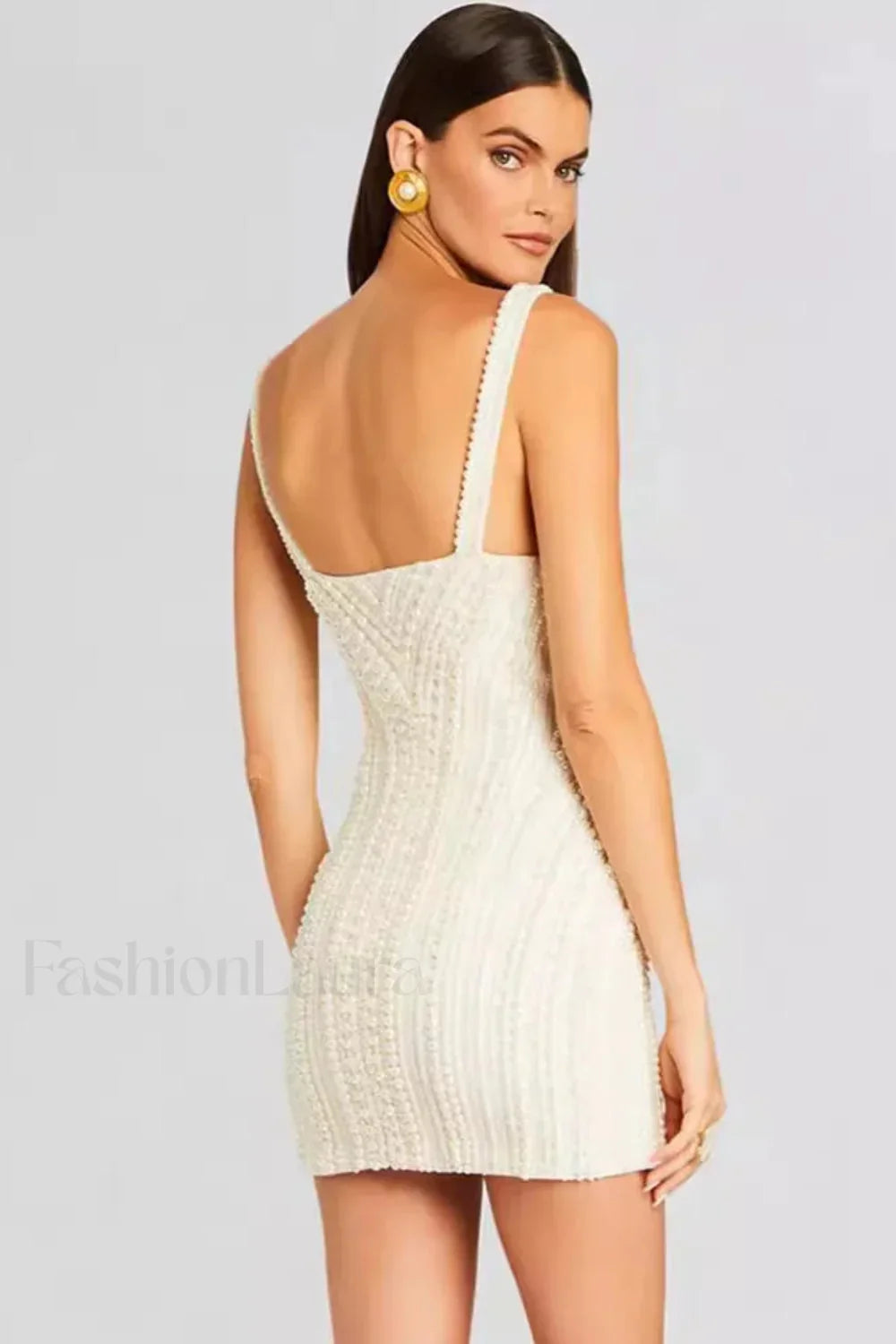 Slim Beaded Strappy Evening Mini Dress