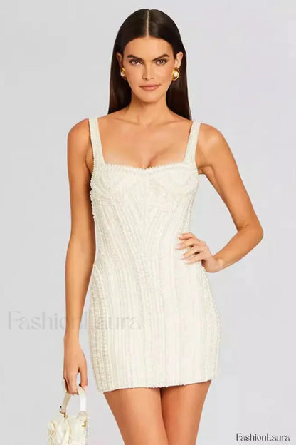 Slim Beaded Strappy Evening Mini Dress