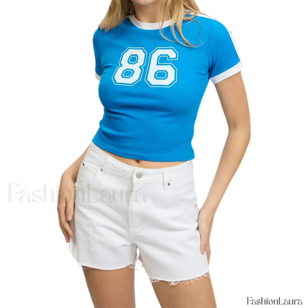 Slim Crop Tops Summer Baby Tee T Shirt SKY BLUE / S