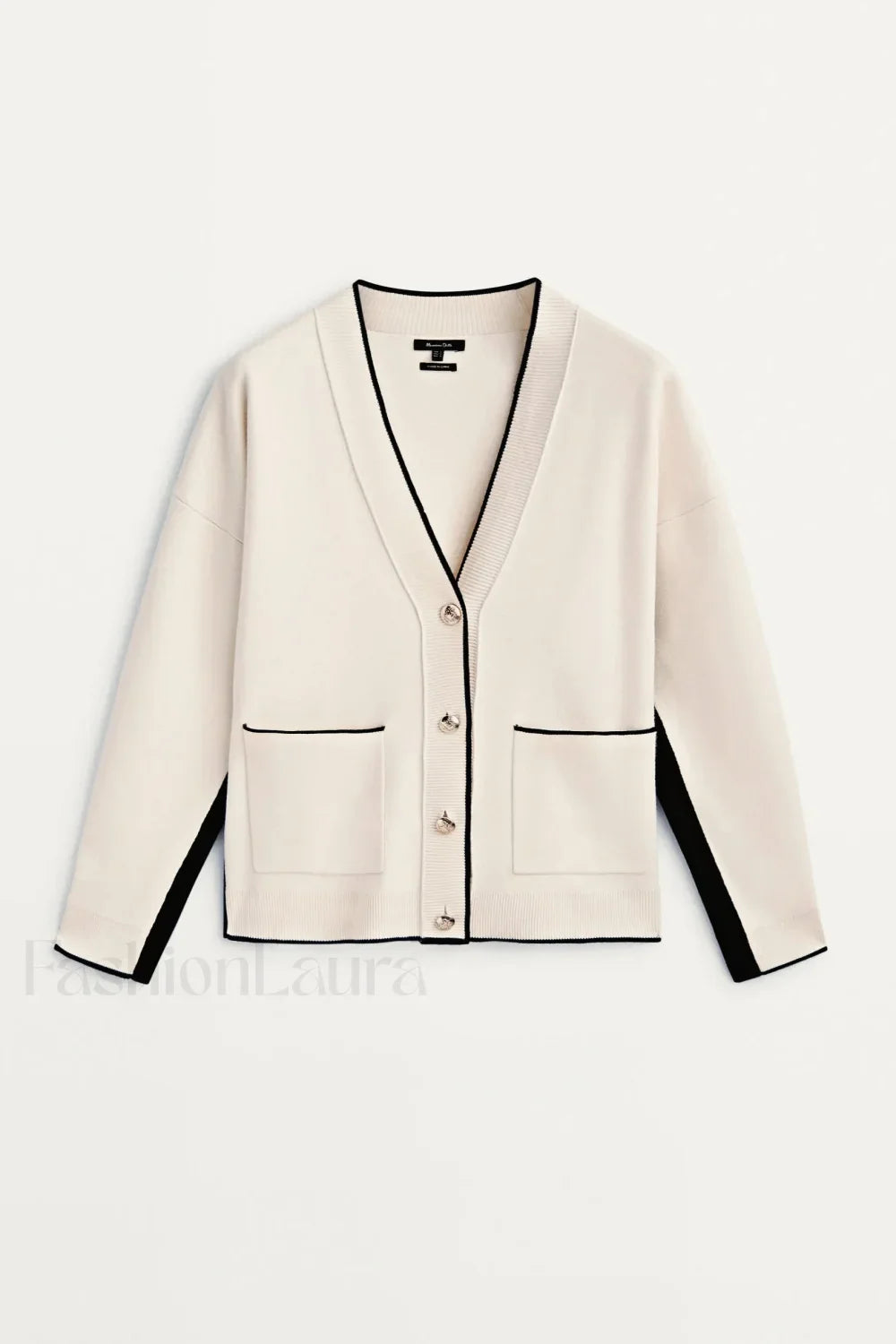 Slim Fit Patchwork Knit Cardigan White / S