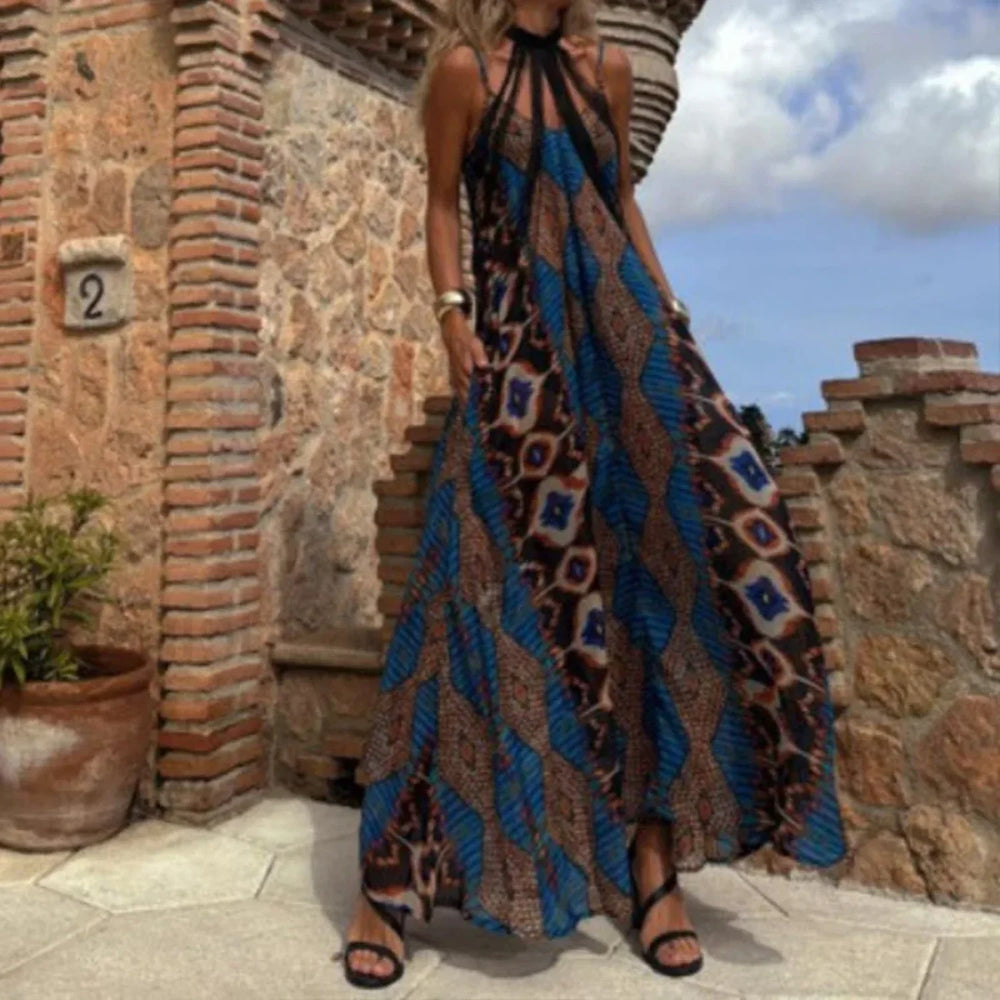 Slim Suspender Print Boho Dress