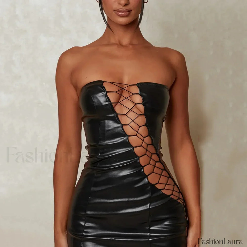 Slimming Strap Waist Mini Dress Black / S