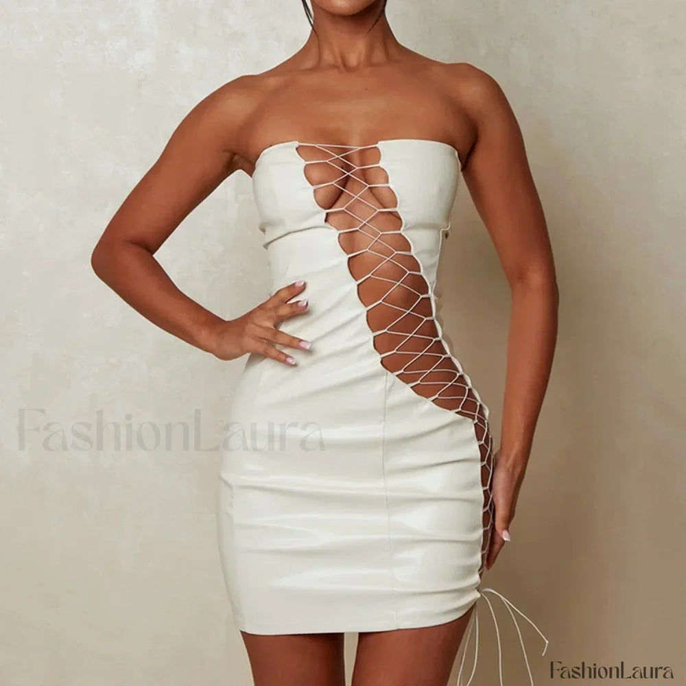 Slimming Strap Waist Mini Dress WHITE / S