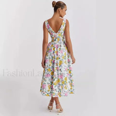 Slimming V Neck Midi Floral Dress