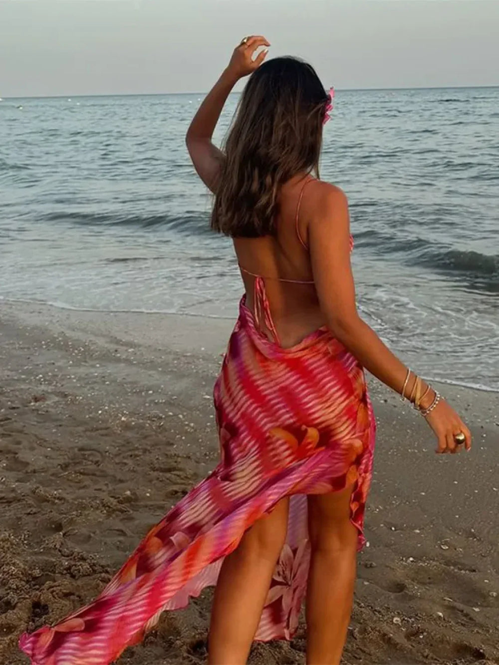 Sling Lace Up Maxi Floral Dress