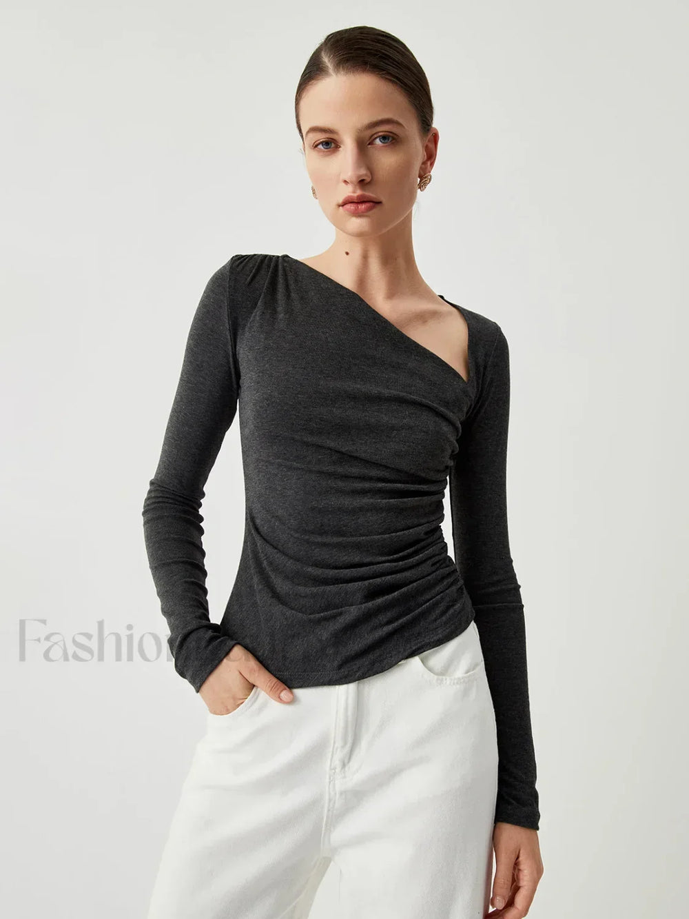Slinky Asymmetric Graceful Long Sleeve Shirt T Shirts