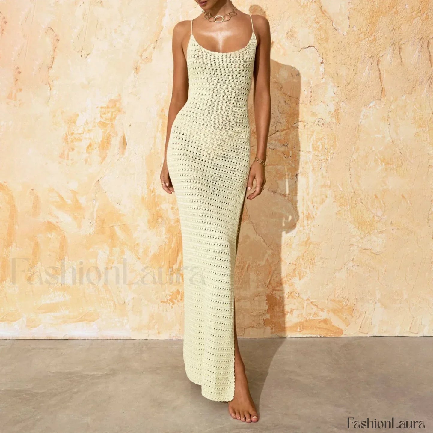Slit Bodycon Knit Maxi Cover Up Yellow / S
