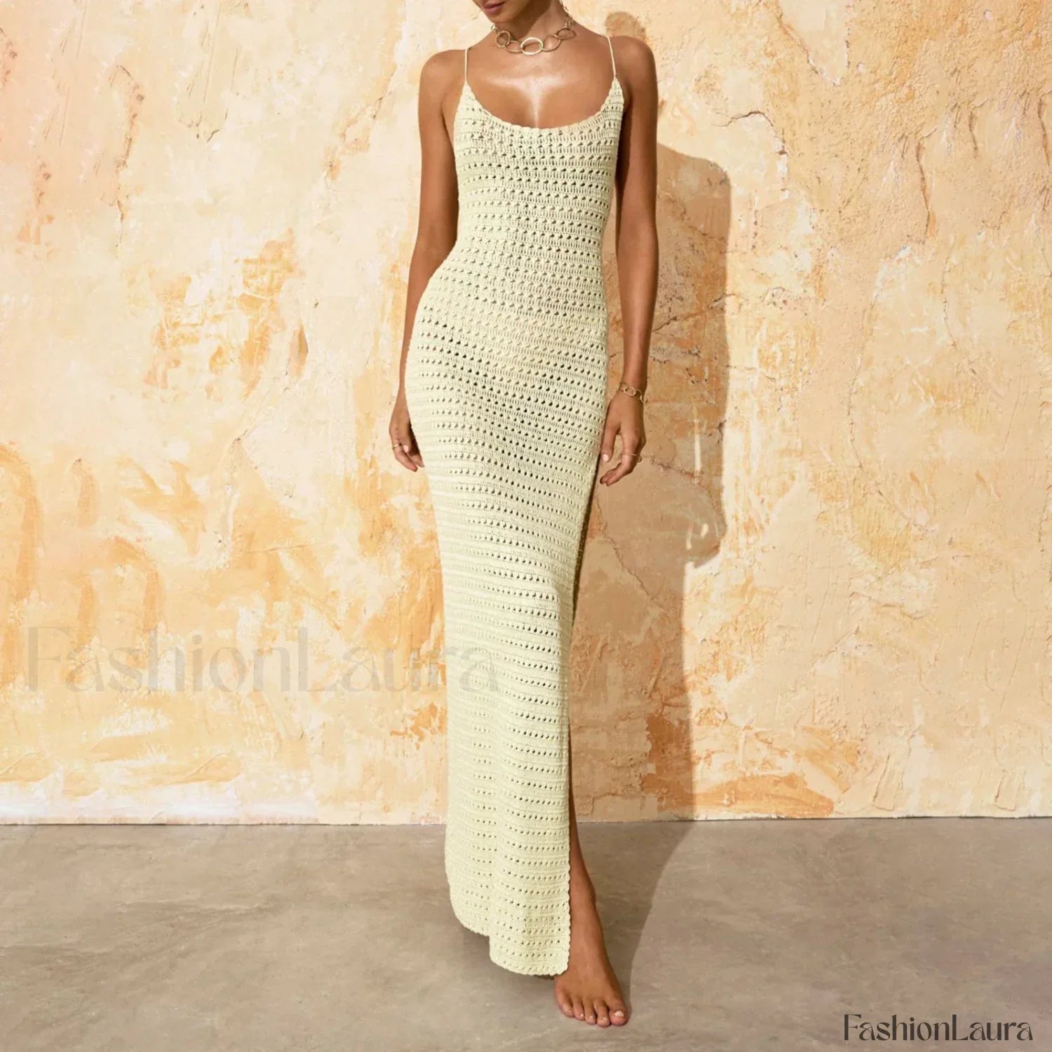Slit Bodycon Knit Maxi Cover Up Yellow / S