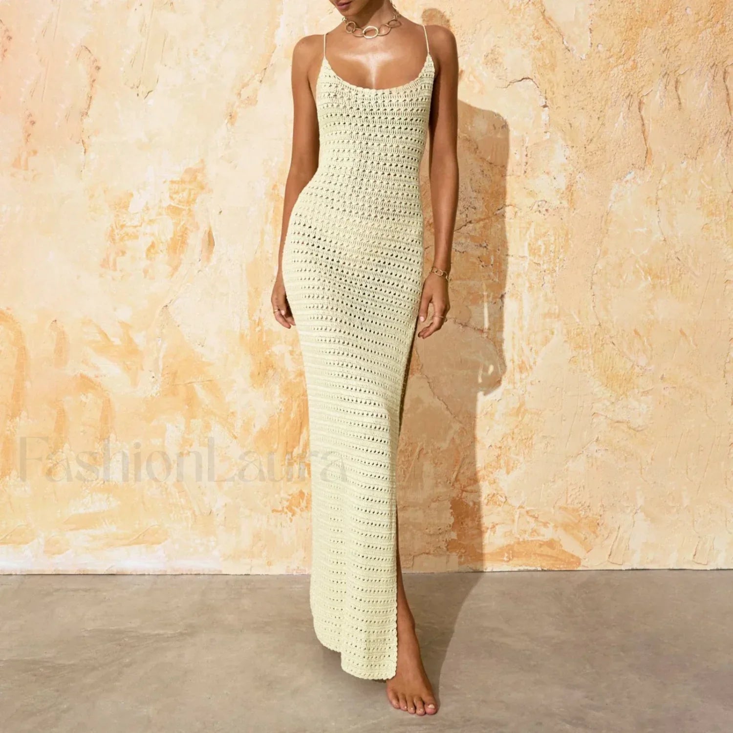 Slit Bodycon Knit Maxi Cover Up Yellow / S