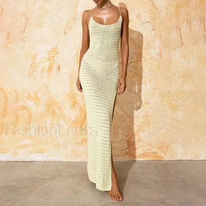Slit Bodycon Knit Maxi Cover Up Yellow / S