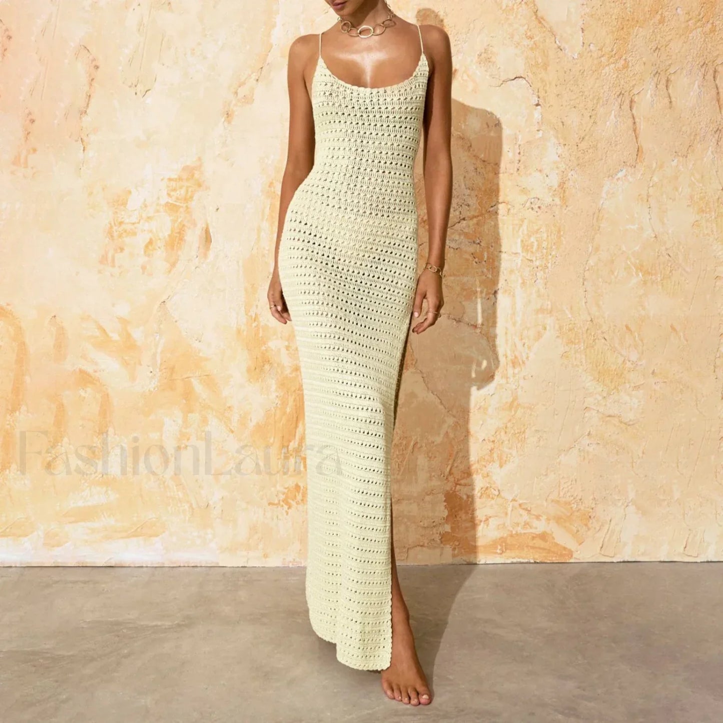 Slit Bodycon Knit Maxi Cover Up Yellow / S
