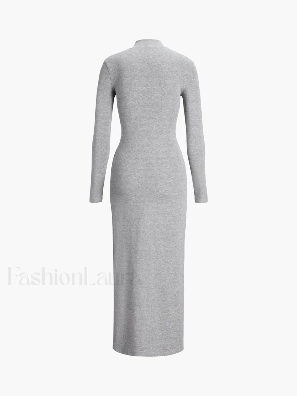 Slit Pleated Long Sleeve Modern Bodycon Mock Neck Long Dress Dresses