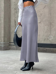 Slow Jams Satin Trendy Slit Maxi Skirt Grey / XS Skirts