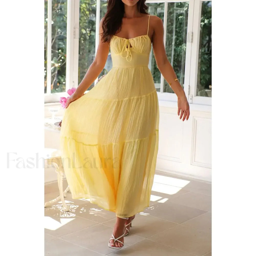 Smocked Bow Front Midi Dress