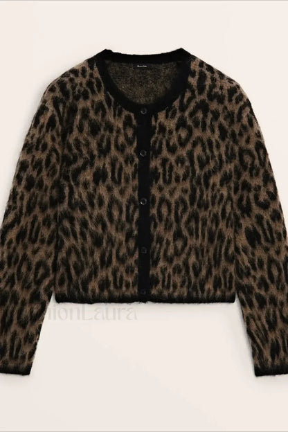 Soft Waxy Round Neck Cardigan Brown / XS