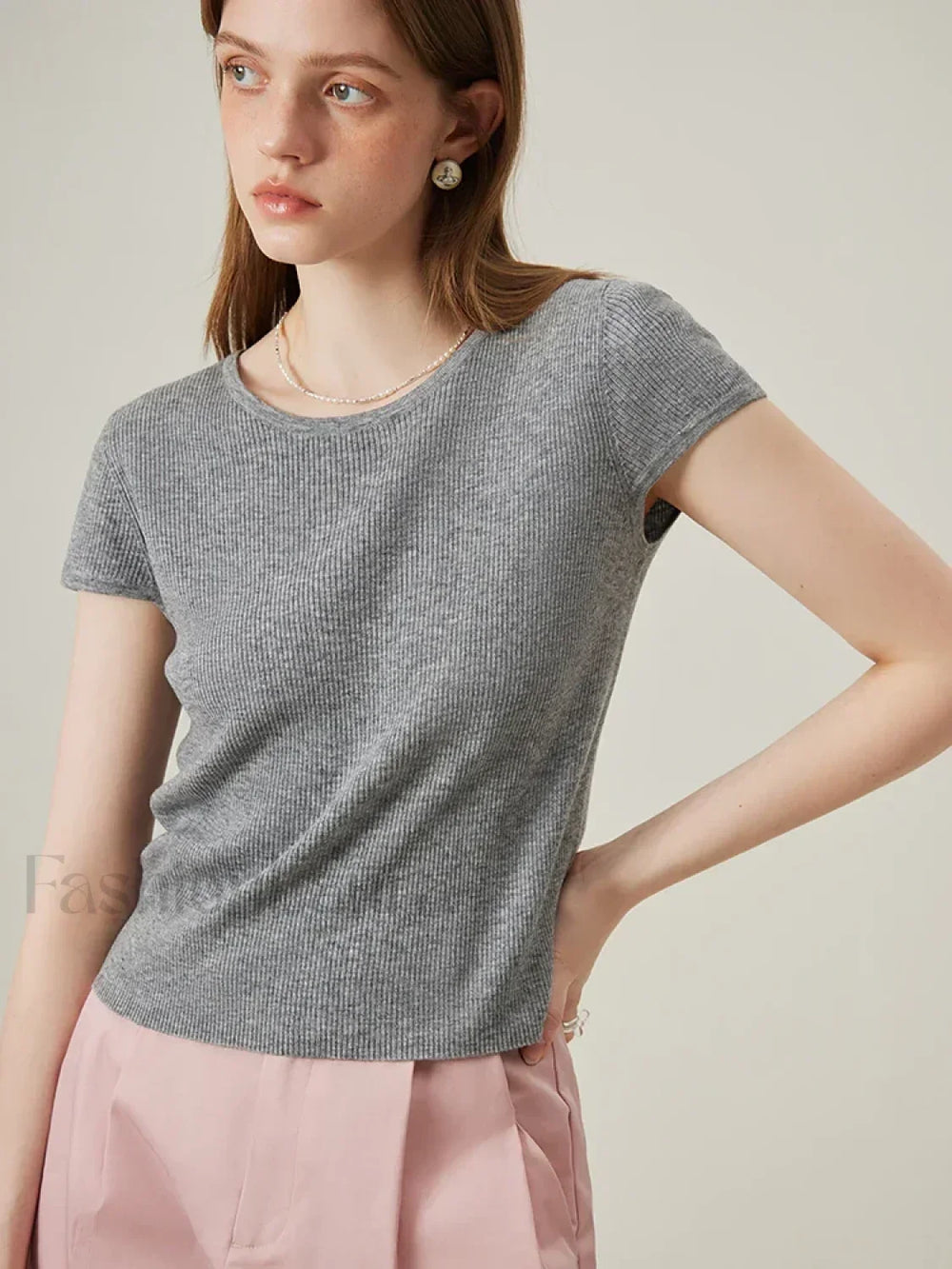 Soft Wool Lace Up Summer Grey T Shirt GRAY / XS