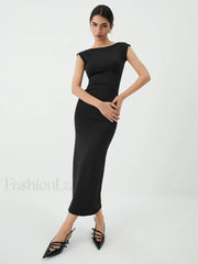 Solid Backless Graceful Midi Dress Dresses