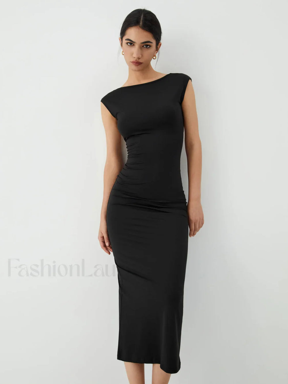 Solid Backless Graceful Midi Dress Dresses