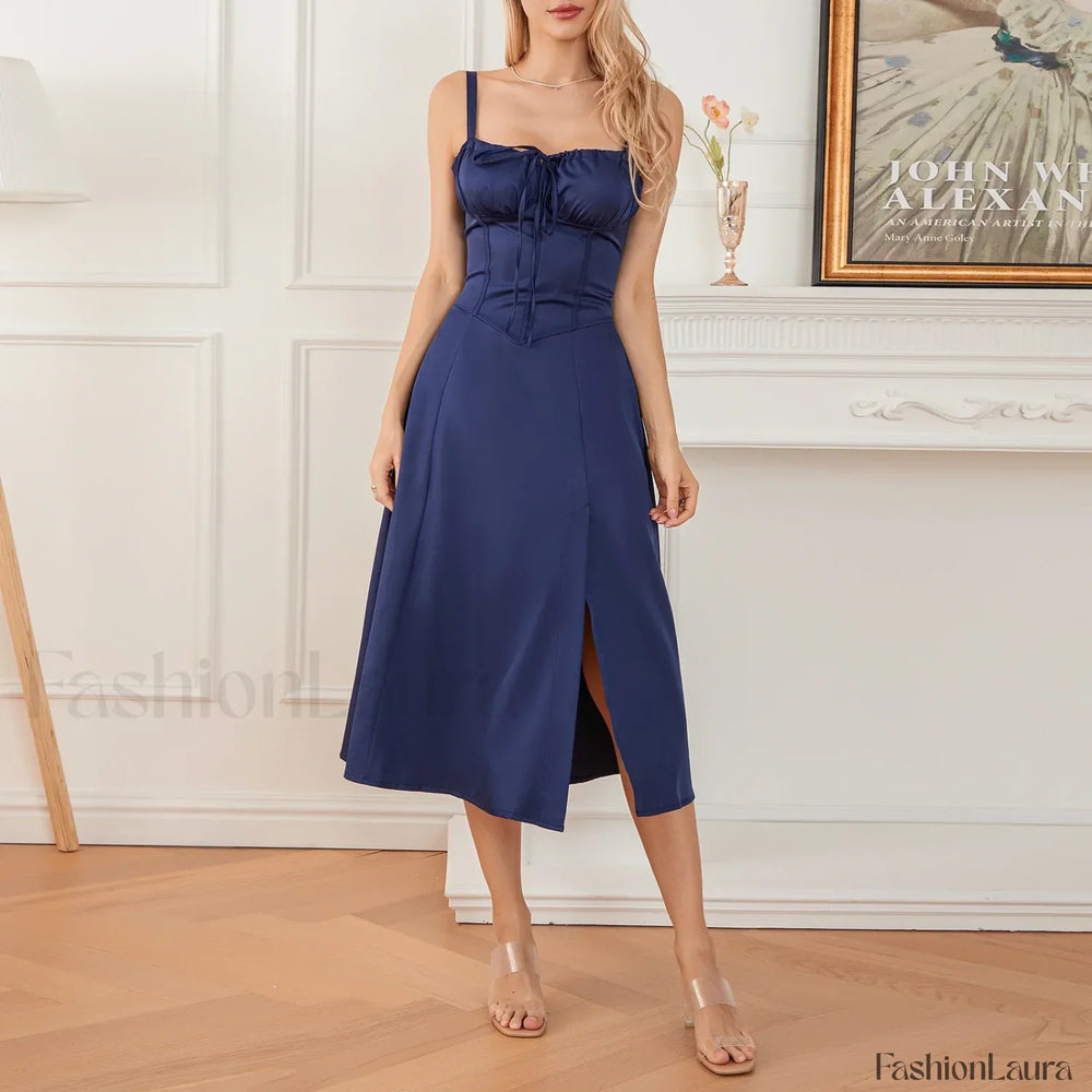 Solid Bandage A Line Midi Dress