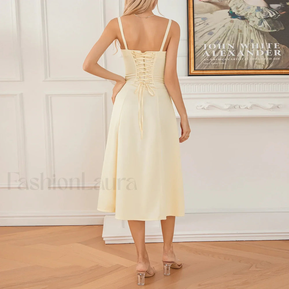 Solid Bandage A Line Midi Dress