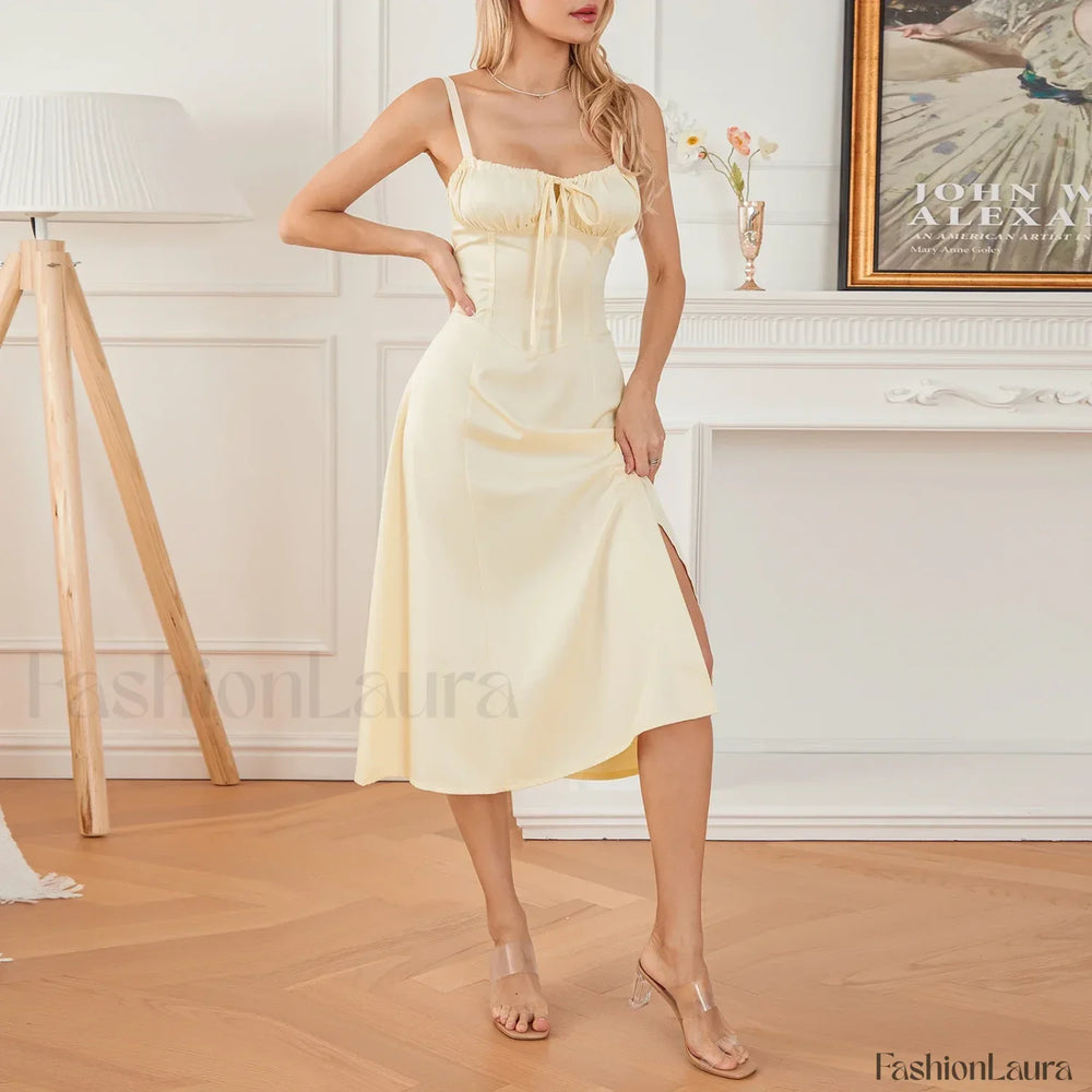 Solid Bandage A Line Midi Dress