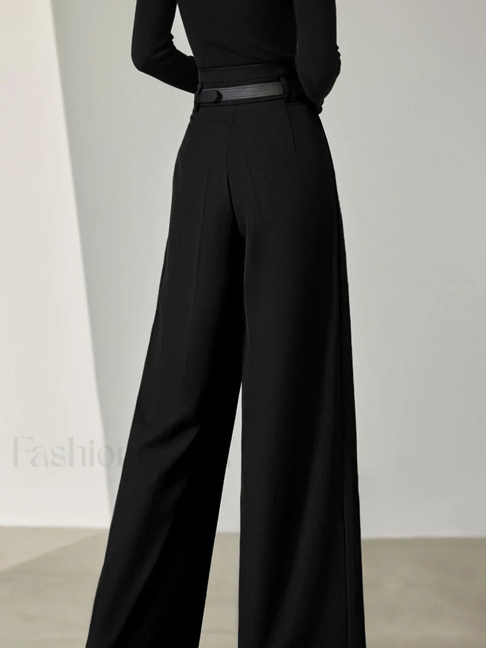 Solid Belted Pleated Wide Leg Pants Pants