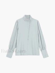 Solid Button Graceful Stand Collar Shirt Shirts