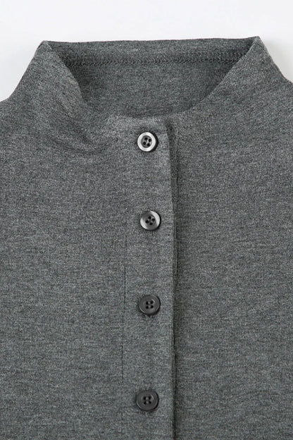 Solid Buttoned High Collar Bodycon A Line Work Dress