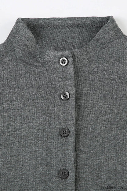 Solid Buttoned High Collar Bodycon A Line Work Dress