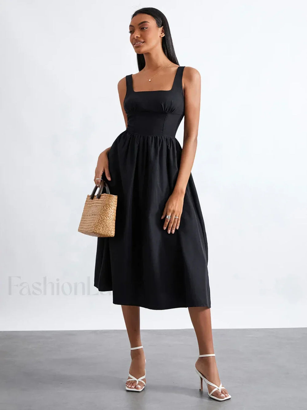 Solid Cami High Waist Midi Dress