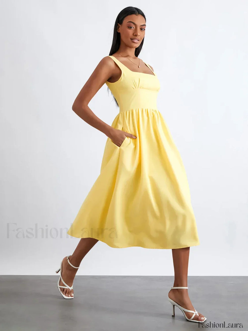 Solid Cami High Waist Midi Dress