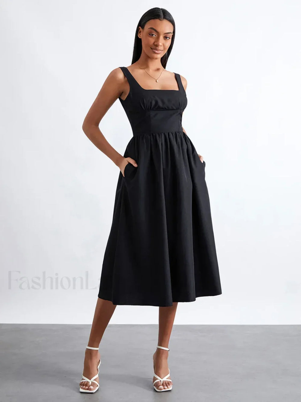 Solid Cami High Waist Midi Dress