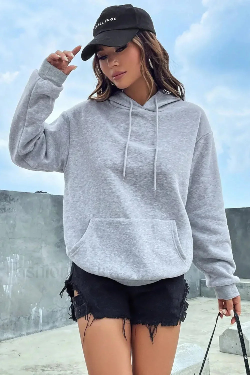 Solid Color Casual Pocket Hoodie