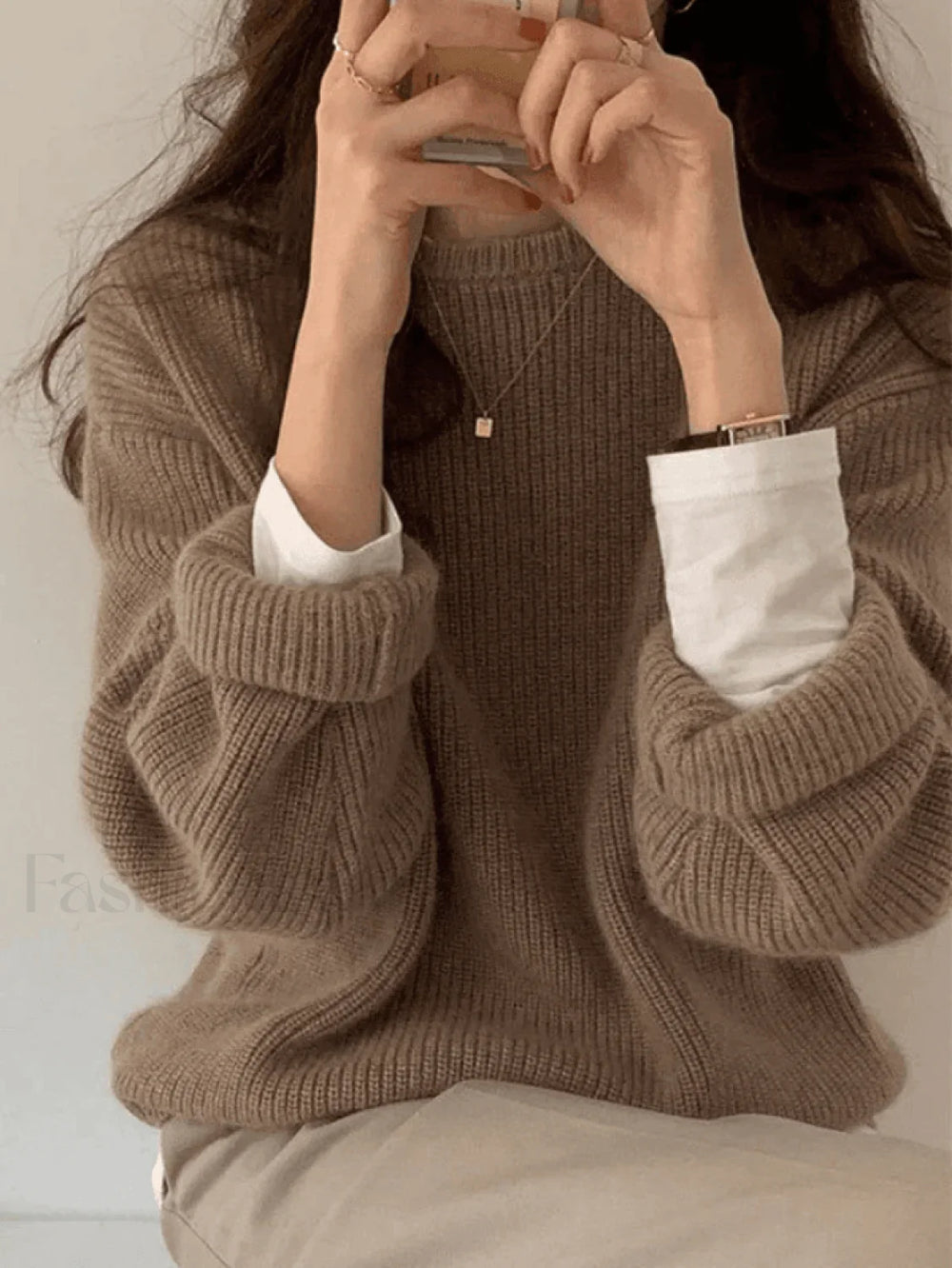 Solid Color Crew Neck Pullover Sweater Sweaters