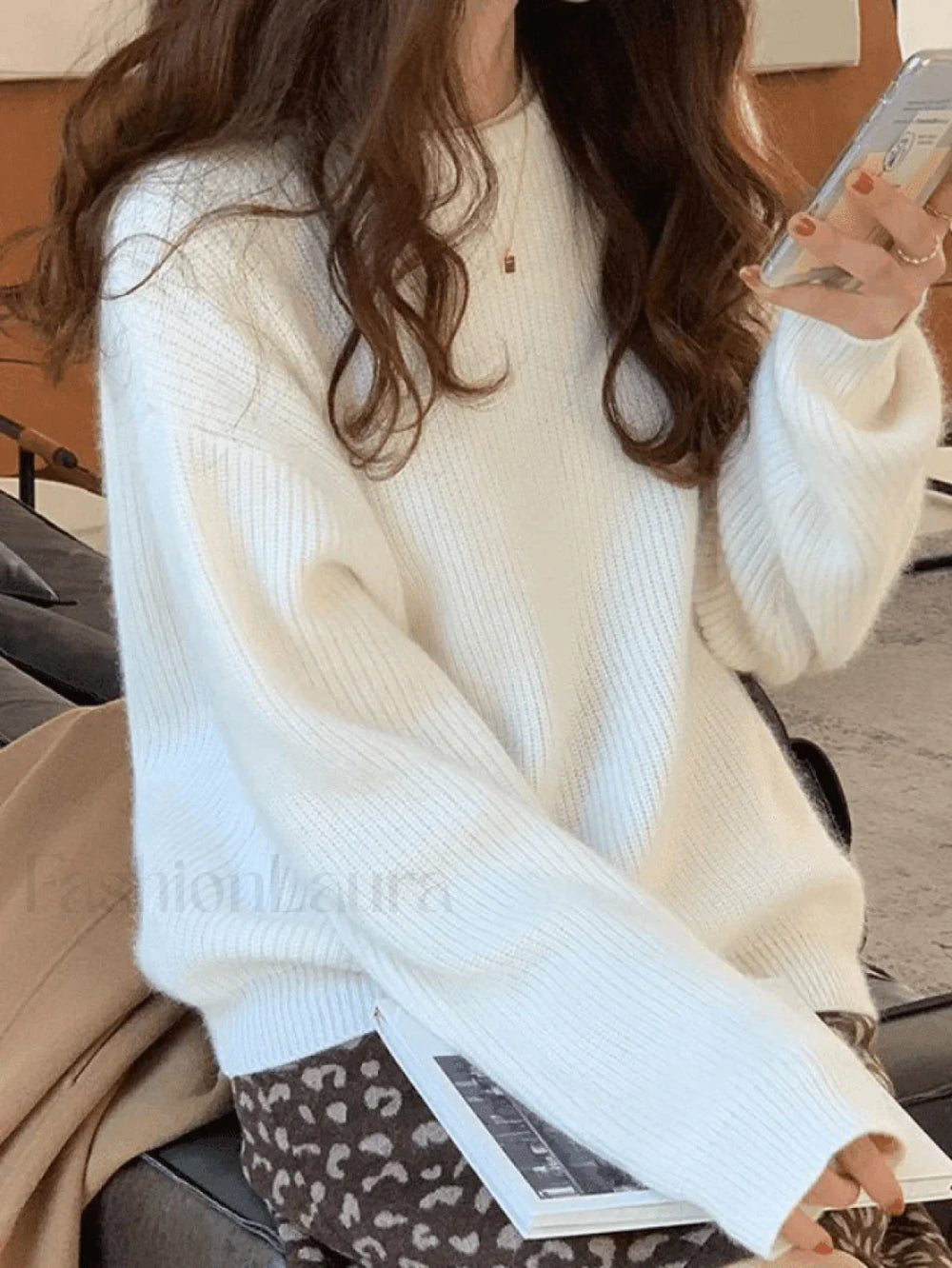 Solid Color Crew Neck Pullover Sweater Sweaters