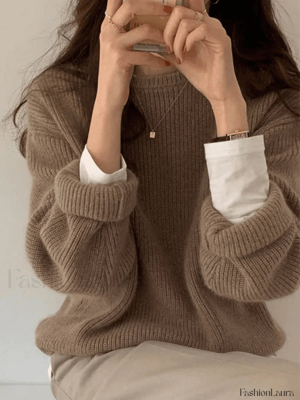 Solid Color Crew Neck Pullover Sweater Sweaters