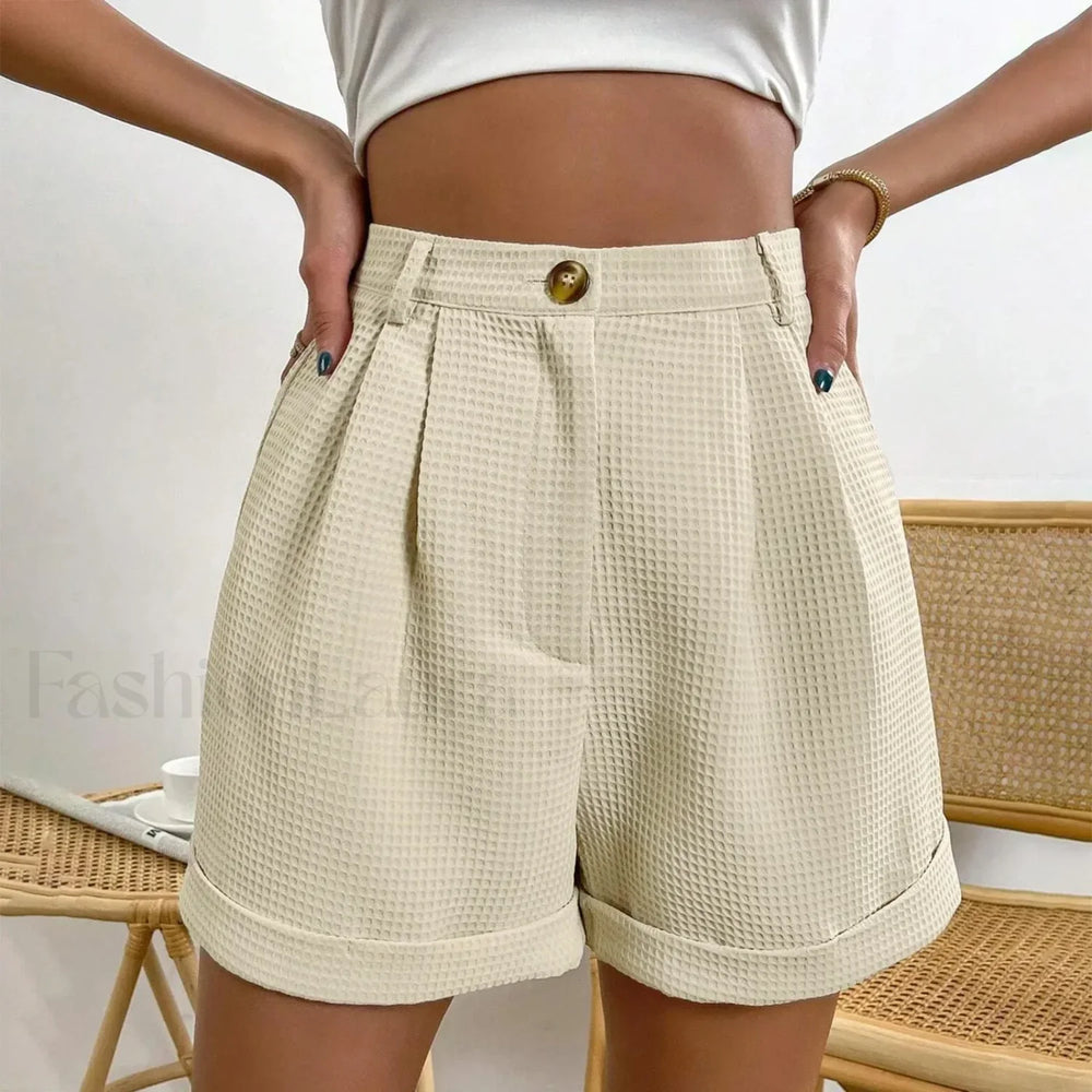 Solid Color Loose Office Lady Short Beige / S