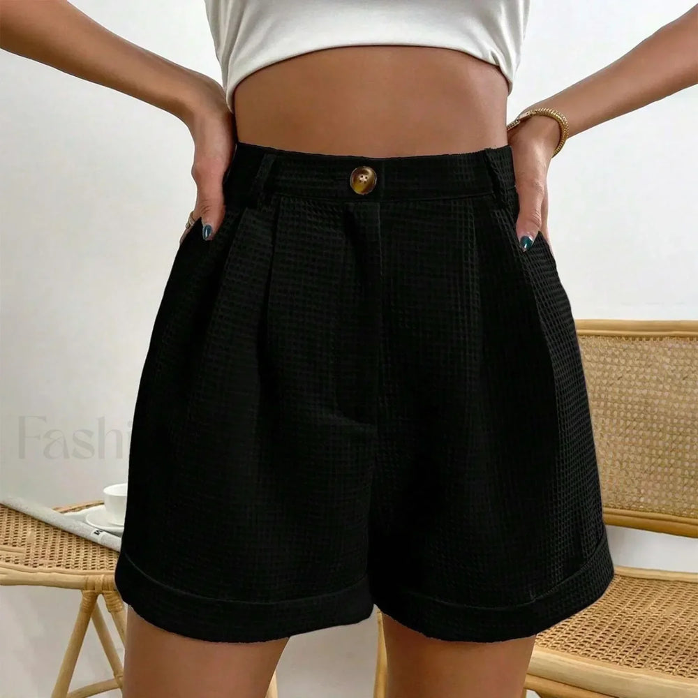 Solid Color Loose Office Lady Short Black / S