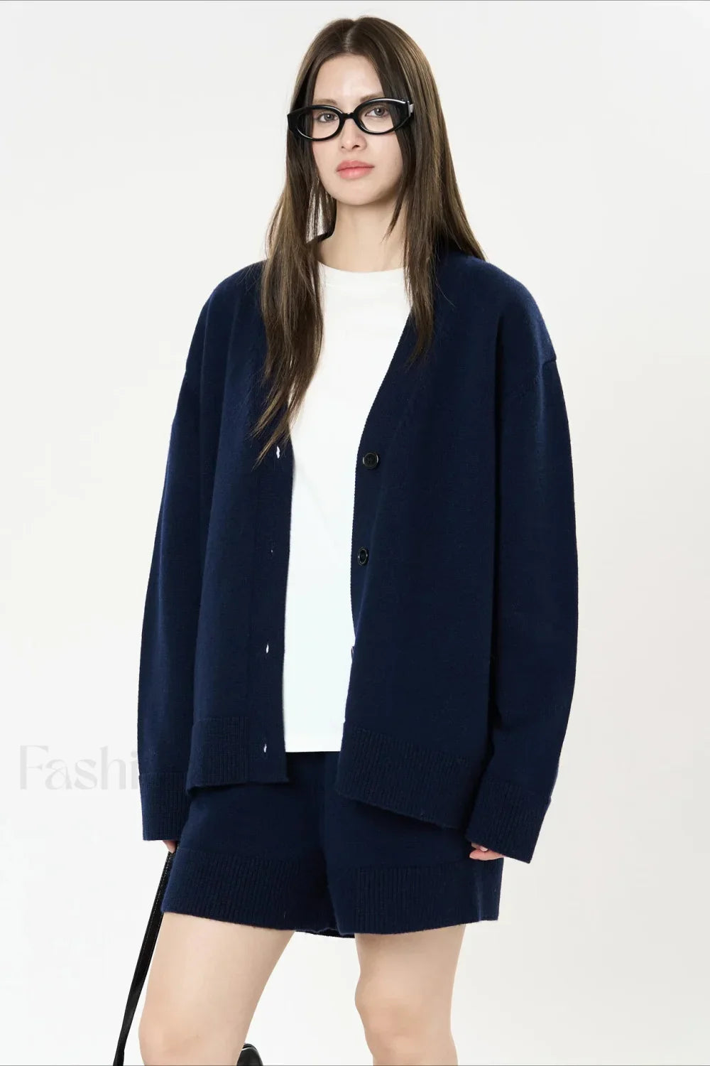 Solid Color V neck Long Sleeve Cardigan