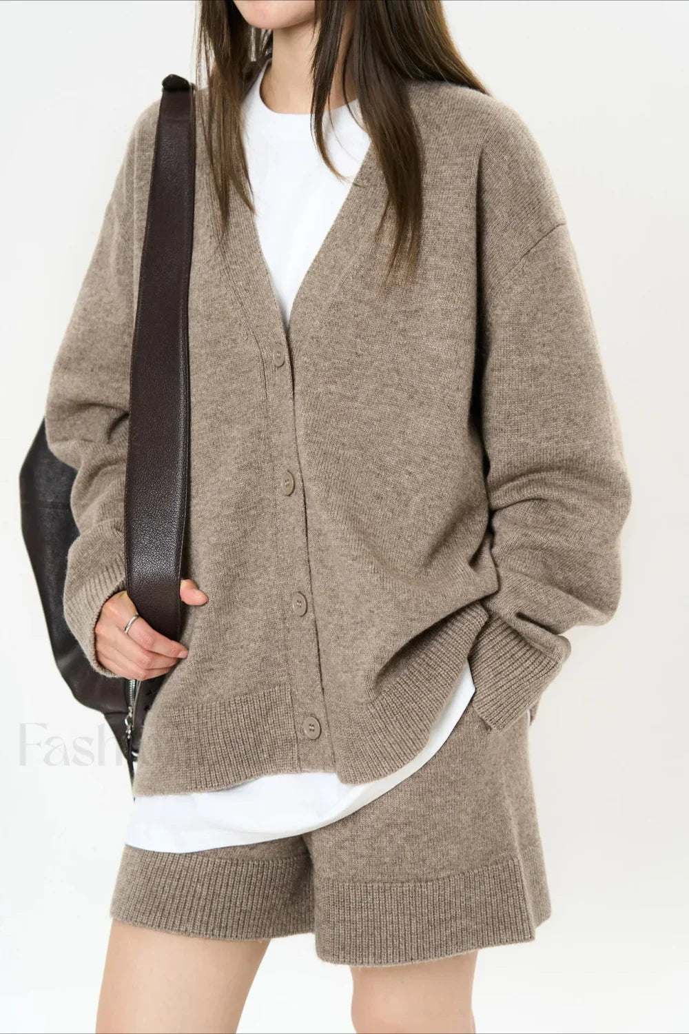 Solid Color V neck Long Sleeve Cardigan