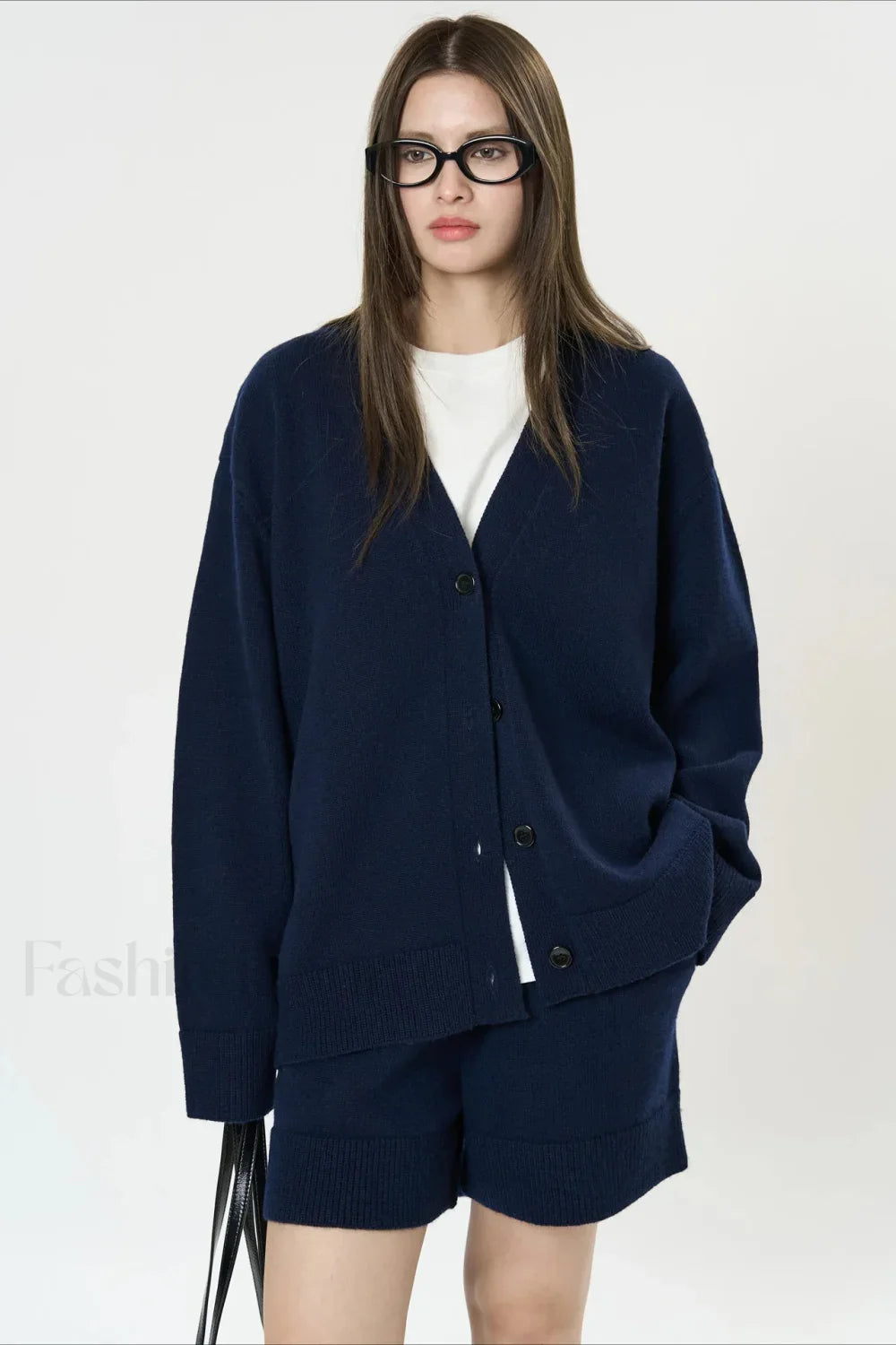 Solid Color V neck Long Sleeve Cardigan