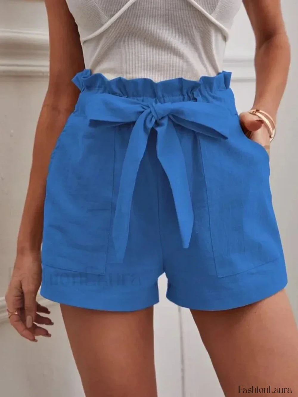 Solid Color White Pocket Drawstring Short