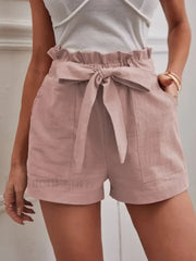 Solid Color White Pocket Drawstring Short Pink / S