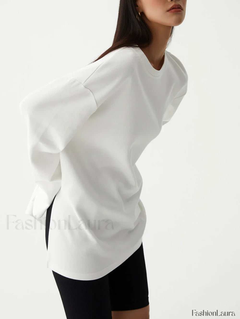 Solid Crew Graceful Neck Split Top T Shirts